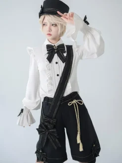 Gothic Lolita Ouji Fashion Bloomers Bows Straight Black Shorts