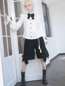 Gothic Lolita Ouji Fashion Bloomers Bows Straight Black Shorts