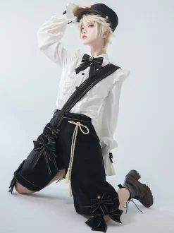 Gothic Lolita Ouji Fashion Bloomers Bows Straight Black Shorts