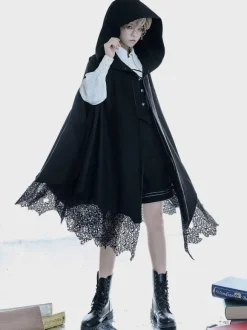 Gothic Lolita Poncho Black Polyester Winter Lolita Poncho Cape Outwears