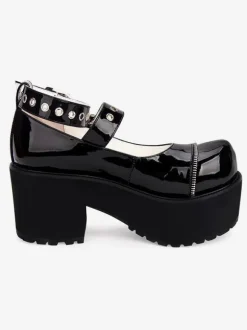 Gothic Lolita Pumps Black Platform Chunky Heel Leather Lolita Shoes