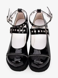 Gothic Lolita Pumps Black Platform Chunky Heel Leather Lolita Shoes