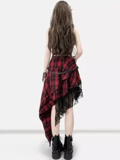 Gothic Lolita Punk Dresses Lace Up Plaid Red And Black Sleeveless Gothic Corset JSK Lolita Dress
