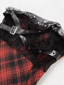 Gothic Lolita Punk Dresses Plaid Red And Black Sleeveless Corset JSK Lolita Dress