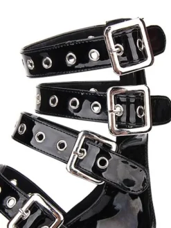 Gothic Lolita Sandal Grommet Buckle Platform Chunky Heel Black Lolita Shoes