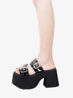 Gothic Lolita Sandals Black Patent PU Upper Round Toe Lolita Summer Shoes