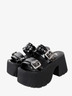 Gothic Lolita Sandals Black Patent PU Upper Round Toe Lolita Summer Shoes