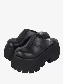 Gothic Lolita Sandals Black Rivets Floral Print PU Leather Open Toe Lolita Summer Shoes