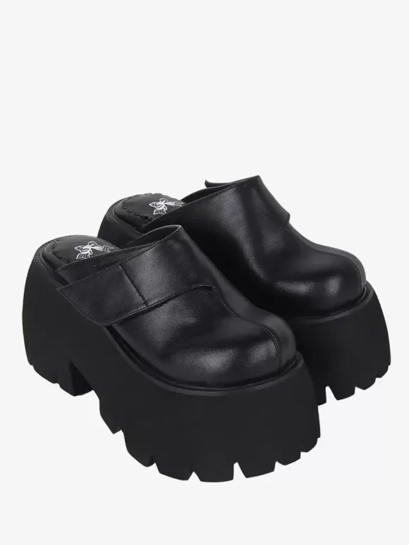 Gothic Lolita Sandals Black Rivets Floral Print PU Leather Open Toe Lolita Summer Shoes