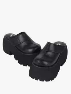 Gothic Lolita Sandals Black Rivets Floral Print PU Leather Open Toe Lolita Summer Shoes