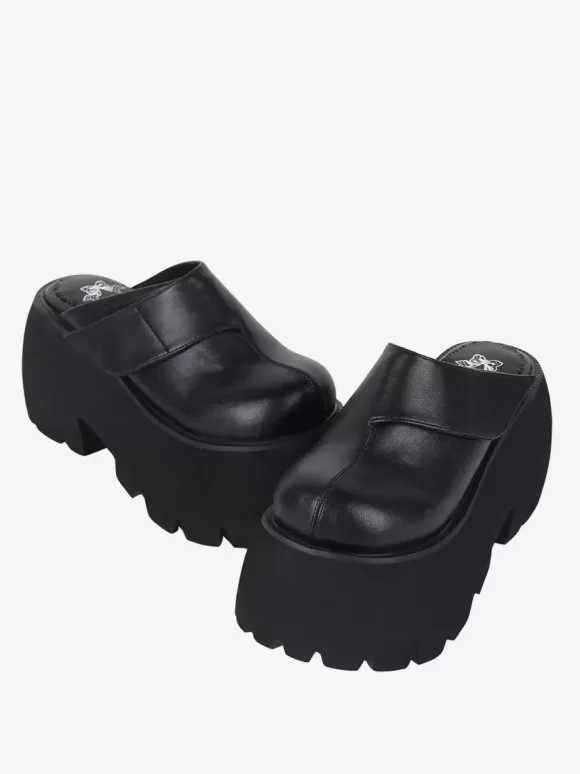 Gothic Lolita Sandals Black Rivets Floral Print PU Leather Open Toe Lolita Summer Shoes