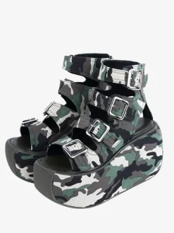 Gothic Lolita Sandals Hunter Green Textile Round Toe Lolita Summer Shoes