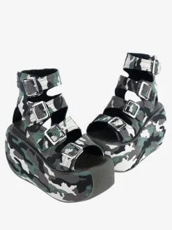 Gothic Lolita Sandals Hunter Green Textile Round Toe Lolita Summer Shoes