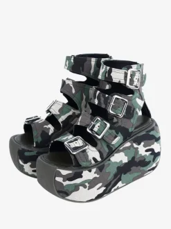 Gothic Lolita Sandals Hunter Green Textile Round Toe Lolita Summer Shoes