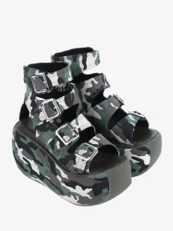 Gothic Lolita Sandals Hunter Green Textile Round Toe Lolita Summer Shoes