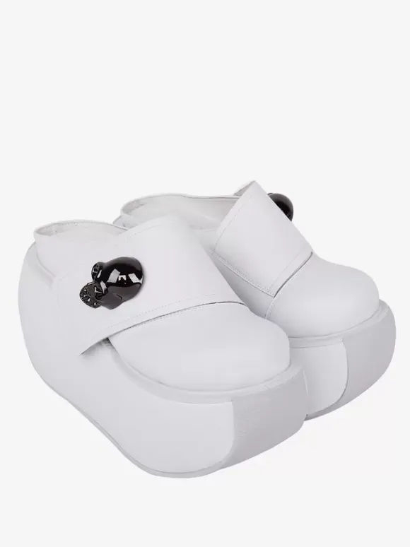 Gothic Lolita Sandals Metal Details Round Toe Skeleton PU Leather White Lolita Summer Shoes