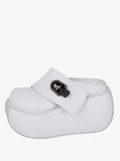 Gothic Lolita Sandals Metal Details Round Toe Skeleton PU Leather White Lolita Summer Shoes