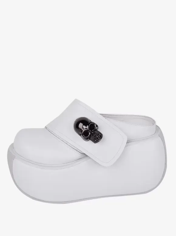 Gothic Lolita Sandals Metal Details Round Toe Skeleton PU Leather White Lolita Summer Shoes