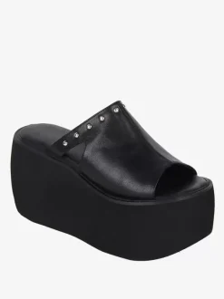 Gothic Lolita Sandals Rivets Open Toe Floral Print PU Leather Black Lolita Summer Shoes