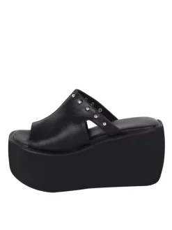 Gothic Lolita Sandals Rivets Open Toe Floral Print PU Leather Black Lolita Summer Shoes