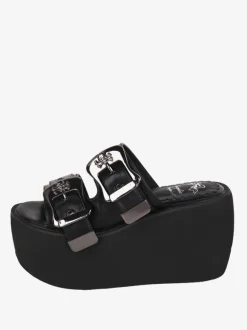 Gothic Lolita Sandals Round Toe PU Leather Black Lolita Summer Shoes