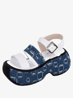Gothic Lolita Sandals Round Toe Textile White Lolita Summer Shoes