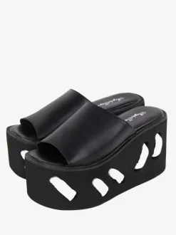 Gothic Lolita Sandals Round Toe PU Leather Black Lolita Summer Shoes