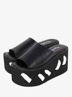 Gothic Lolita Sandals Round Toe PU Leather Black Lolita Summer Shoes
