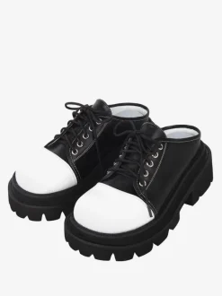Gothic Lolita Sandals Round Toe PU Leather Black Lolita Summer Shoes