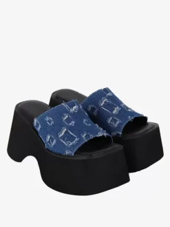 Gothic Lolita Sandals Woven Peep Toe Woven PU Leather Blue Lolita Summer Shoes