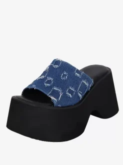 Gothic Lolita Sandals Woven Peep Toe Woven PU Leather Blue Lolita Summer Shoes