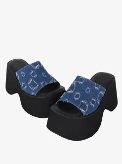 Gothic Lolita Sandals Woven Peep Toe Woven PU Leather Blue Lolita Summer Shoes