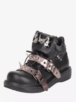 Gothic Lolita Shoes Black Rivets PU Leather Wedge Heel Lolita Shoes