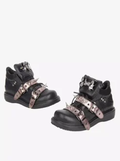 Gothic Lolita Shoes Black Rivets PU Leather Wedge Heel Lolita Shoes