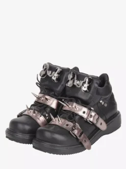 Gothic Lolita Shoes Black Rivets PU Leather Wedge Heel Lolita Shoes