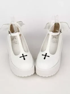 Gothic Lolita Shoes Cross Platform Wedge T-strap Lolita Shoes With Evil Wing