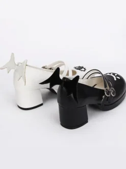 Gothic Lolita Shoes Double Strap Evil Wings Mary Jane Shoes