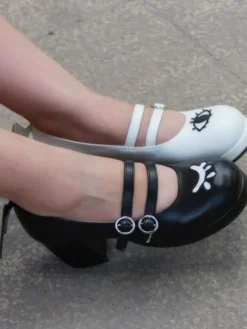 Gothic Lolita Shoes Double Strap Evil Wings Mary Jane Shoes