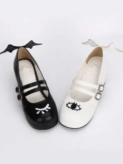 Gothic Lolita Shoes Double Strap Evil Wings Mary Jane Shoes