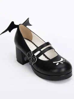 Gothic Lolita Shoes Double Strap Evil Wings Mary Jane Shoes