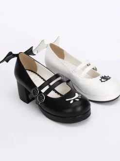 Gothic Lolita Shoes Double Strap Evil Wings Mary Jane Shoes