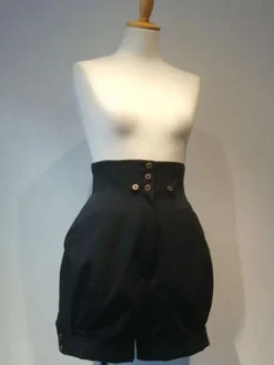 Gothic Lolita Shorts Metallic Button Lace Up Pleated Black Detachable Lolita Culottes