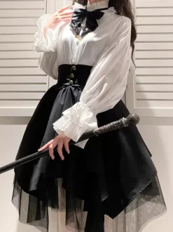 Gothic Lolita SK Black Tiered Lolita Skirts
