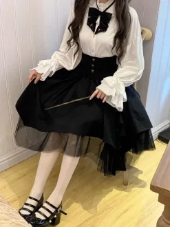 Gothic Lolita SK Black Tiered Lolita Skirts