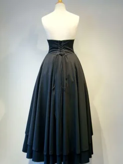 Gothic Lolita SK Cotton Layered Ruffle Pleated Lace Up Black Lolita Skirt