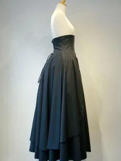 Gothic Lolita SK Cotton Layered Ruffle Pleated Lace Up Black Lolita Skirt