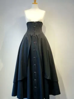 Gothic Lolita SK Cotton Layered Ruffle Pleated Lace Up Black Lolita Skirt