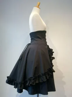 Gothic Lolita SK Frill Button Pleated Lace Up Black Lolita Skirt