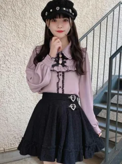 Gothic Lolita Skirt Black Grommets Ruffles Lolita Skirts
