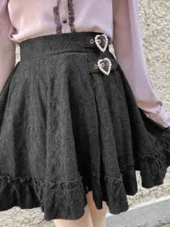 Gothic Lolita Skirt Black Grommets Ruffles Lolita Skirts